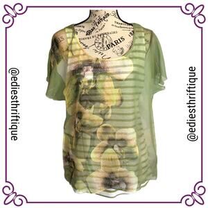 Live & Let Live Short Sleeve Floral Polyester Top Blouse Small